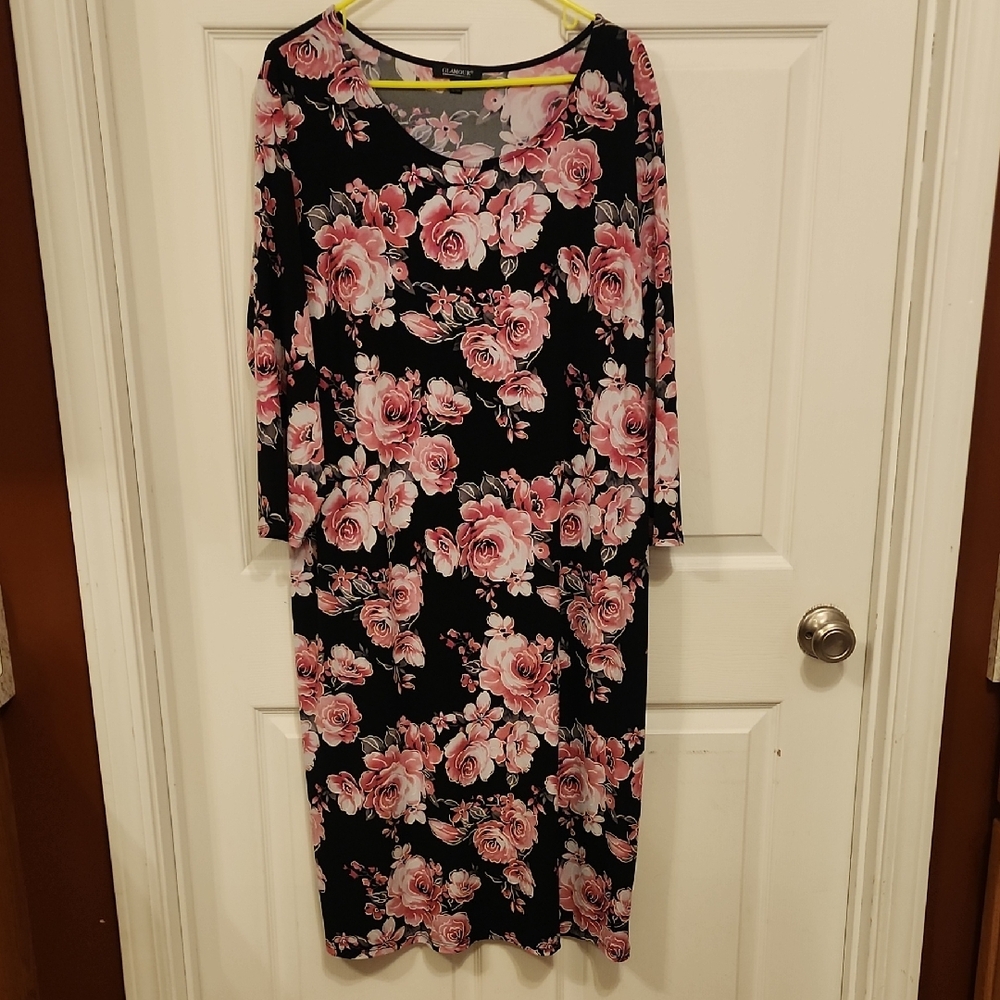 Cato Pink Floral Sheath Dress Long Sleeve Scoop Neck